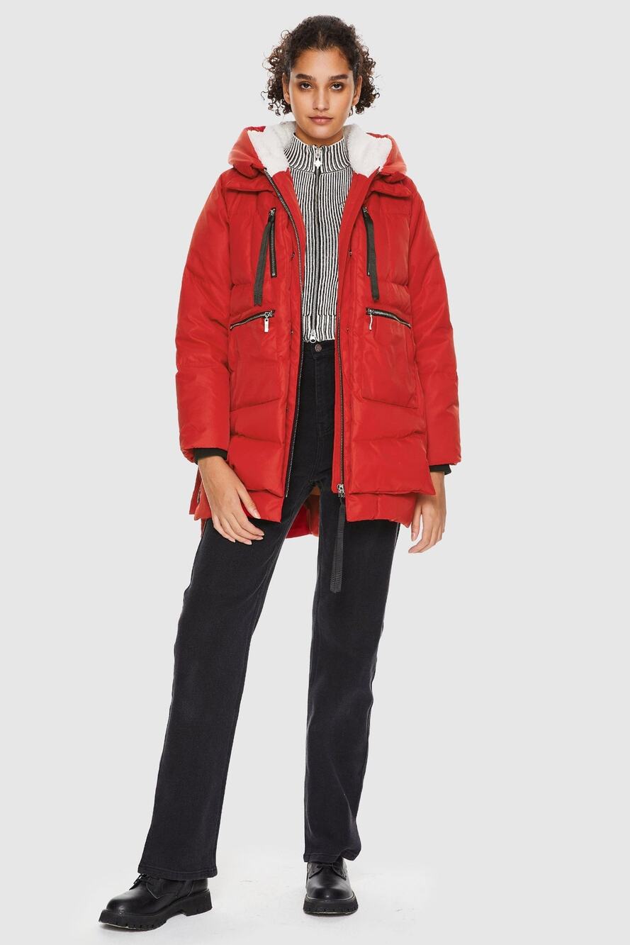 Orolay Womens Thickened Down Hooded "Amazon Coat" Red Zipper Expandable Size XS